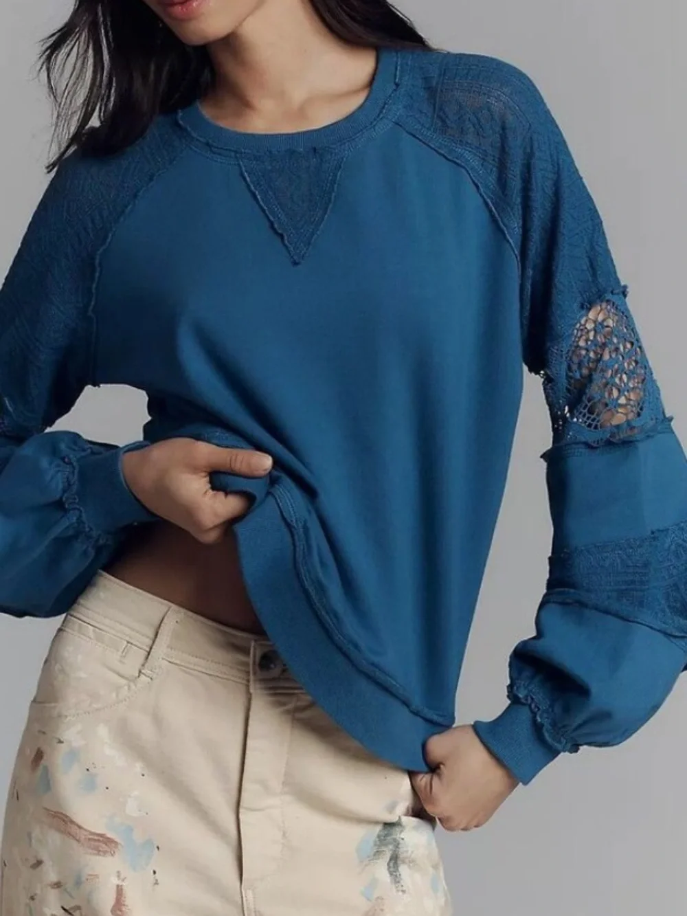 Anthropologie Lace Balloon-Sleeve Top